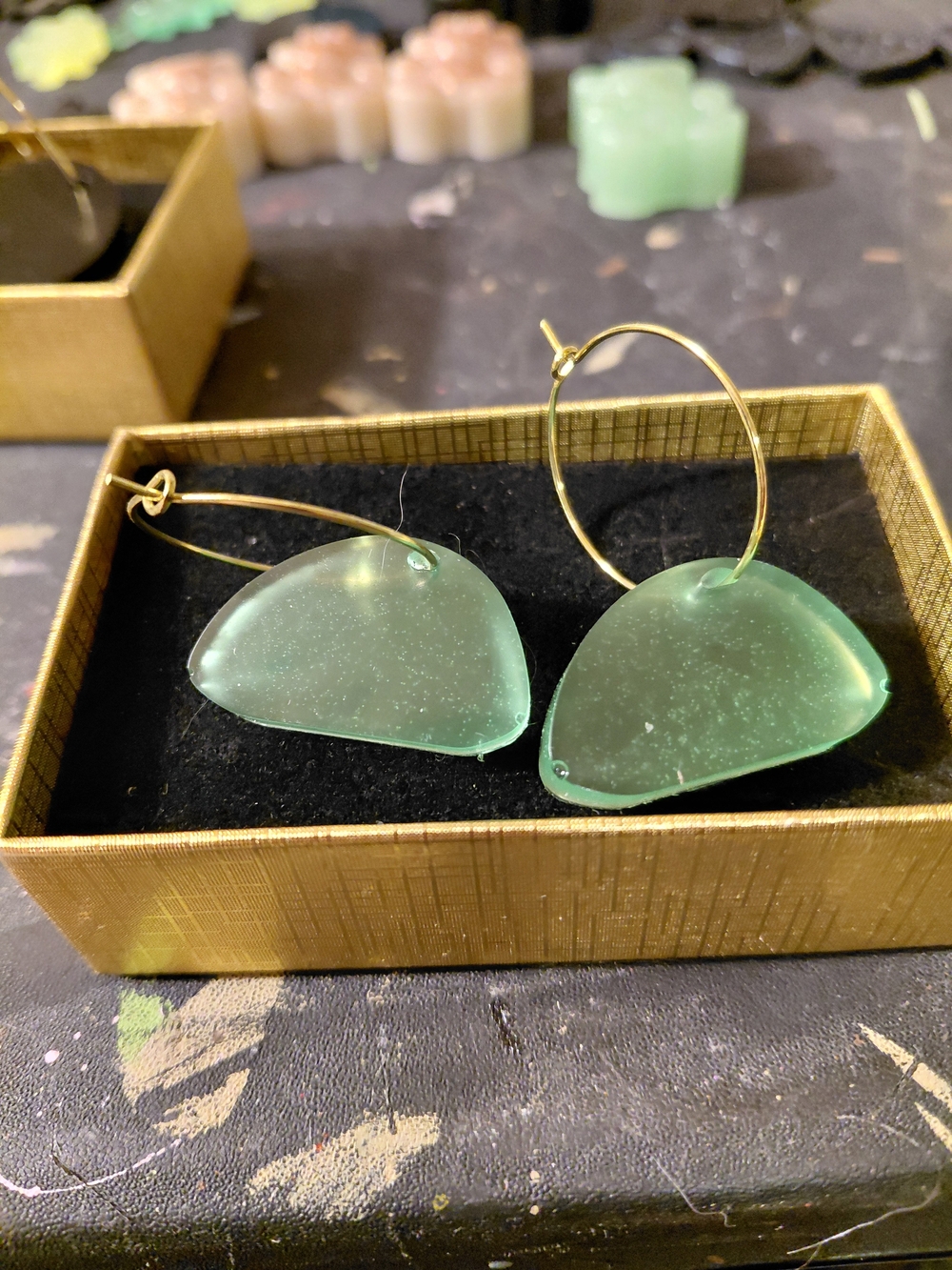 Gold Hoops with Mint Green Sea Glass Drops